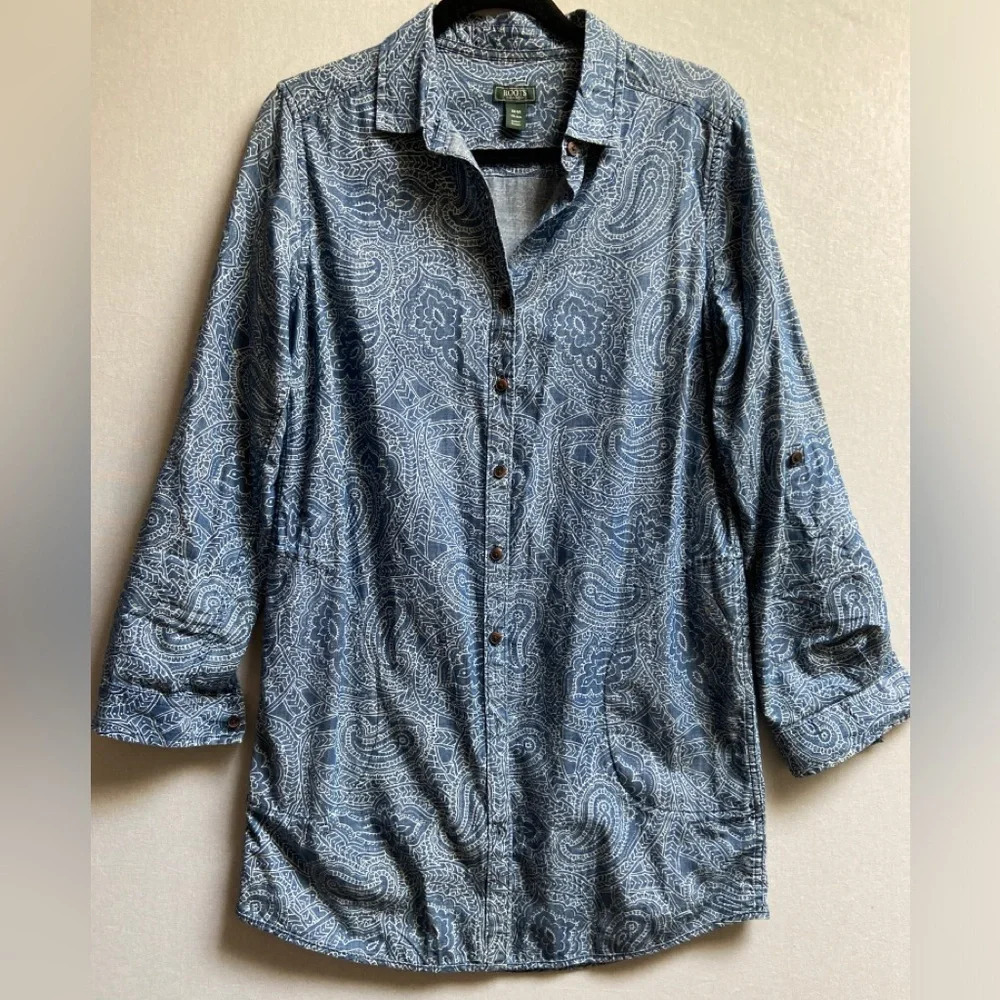 Roots Paisley Cotton Denim Shirt Dress Sz M